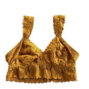 Aerie Women's S Mustard Yellow Honey Golden Lace Adjustable Straps Bralette Boho